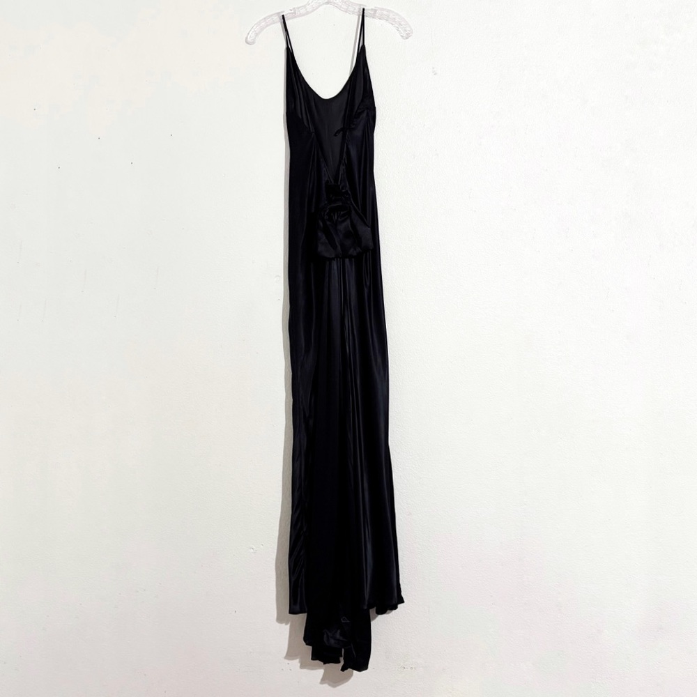 NWT Meshki Kailey Satin Low Back Maxi Dress Gown with Detachable Bow Train Black - Picture 4 of 10